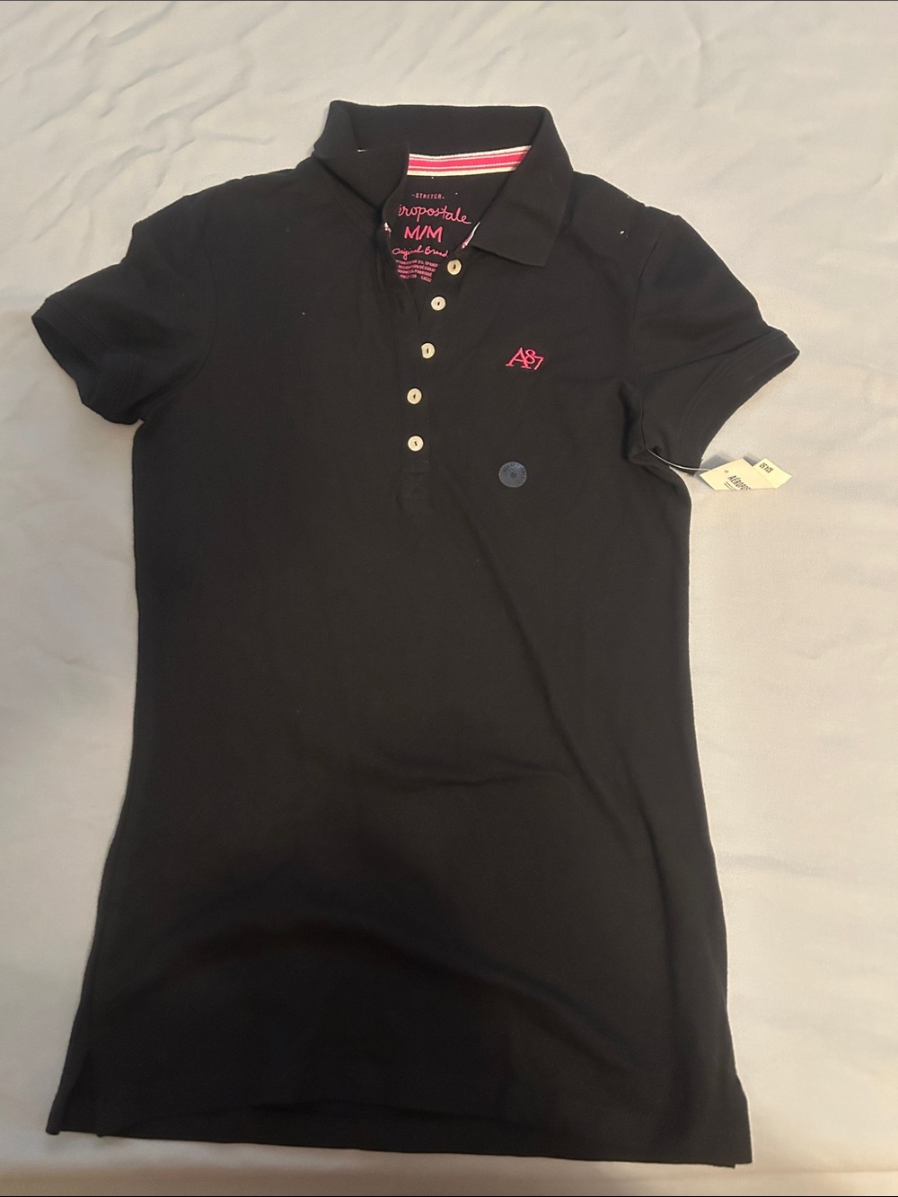 Aeropostale Black Polo with Pink A87 Accent